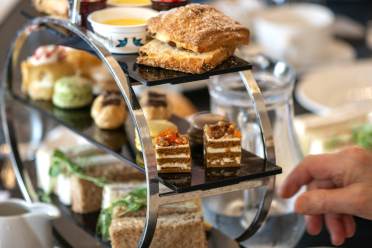 Afternoon tea items on a cake stand