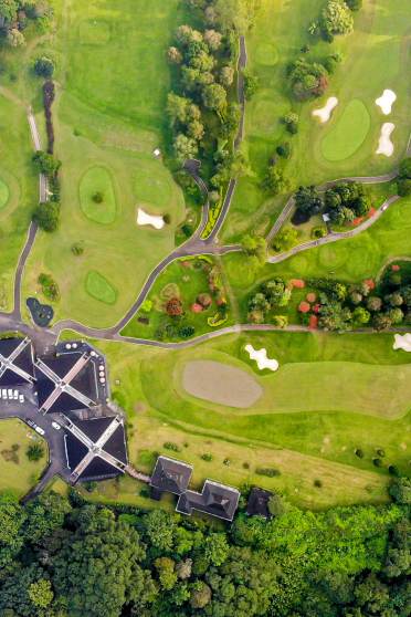 Aerial of a green grass field