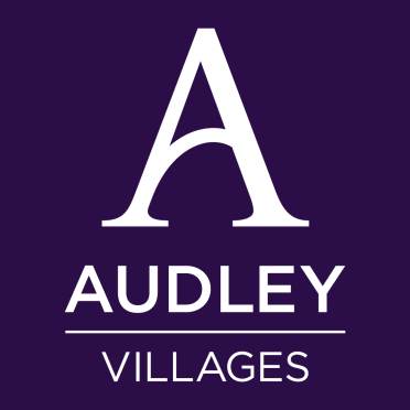 White stylized letter "A" above the words "AUDLEY VILLAGES" on a dark purple background.