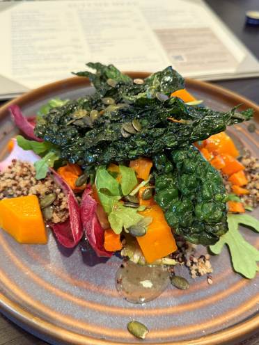 Warm Sweet Potato, Butternut Squash, Quinoa and Kale Salad with Dressing