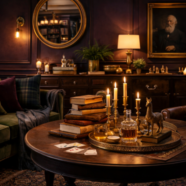 warm metal and characterful accessories in interiors (AI generated image)