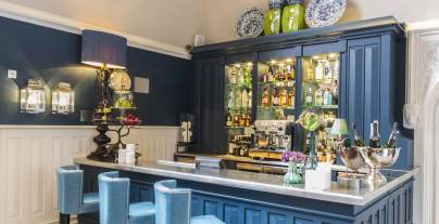 Period-style bar decorated in blue and white