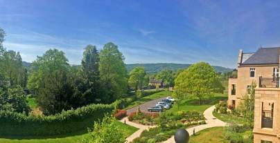 View over garden from an apartment balcony