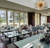 Interior of a restaurant with dining arrangements