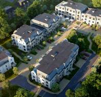 Low-rise apartments, aerial view