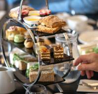 Afternoon tea items on a cake stand