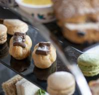 Afternoon tea items on a cake stand