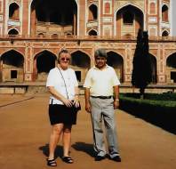 British woman and local man outside Jama Masjid, Delhi