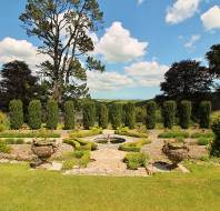 Landscaped garden under a blue sky