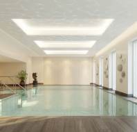 Indoor pool with South Seas décor