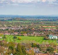 View across town to distant hills