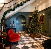 Christmas tree and tinsel in the entrance lobby