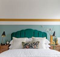 Double bed with velour headboard