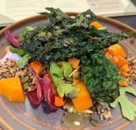 Warm Sweet Potato, Butternut Squash, Quinoa and Kale Salad with Dressing