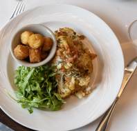 Summer menu - Cauliflower steak served with potato rosti and tomato salsa (VE)