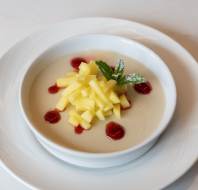 Summer menu - Summer pudding with clotted cream ice cream (N, V)