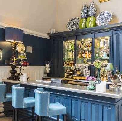 Period-style bar decorated in blue and white