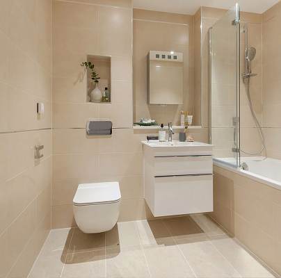Bathroom with pale tiles