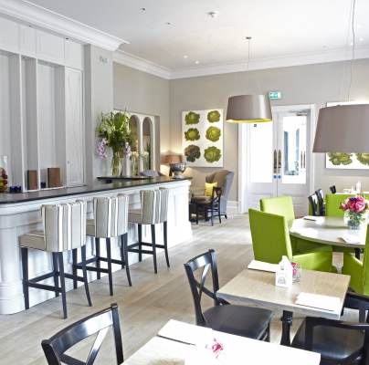 Bistro finished in white and bright green