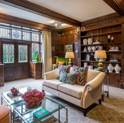Tudor style lounge with wood panelling