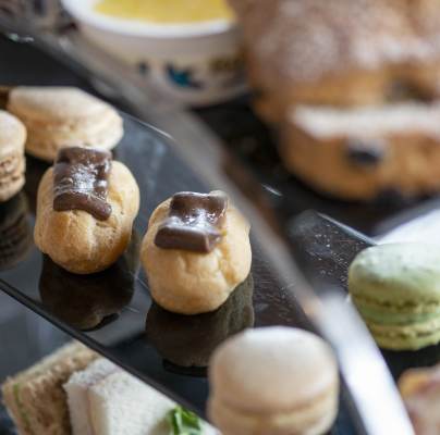 Afternoon tea items on a cake stand