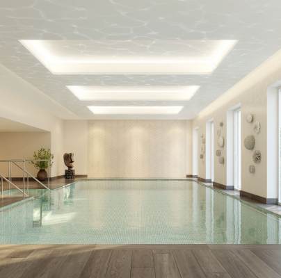 Indoor pool with South Seas décor
