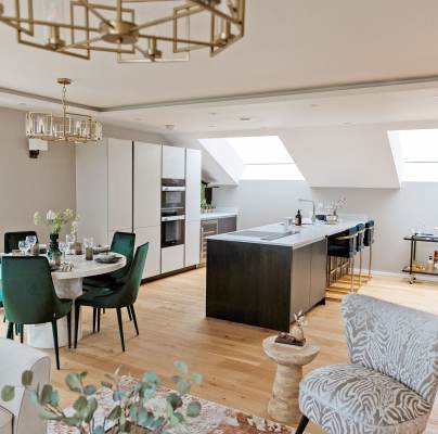 Spacious open-plan cooking and dining area