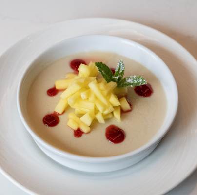 Summer menu - Summer pudding with clotted cream ice cream (N, V)