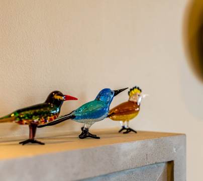 Colourful glass bird decorations 