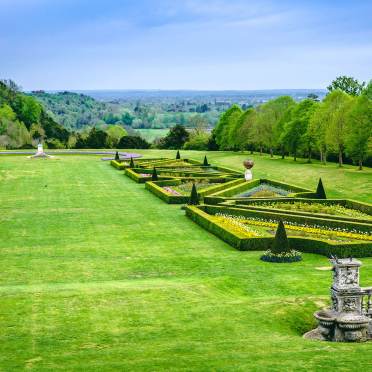 Landscaped lawns with panoramic view of the countryside