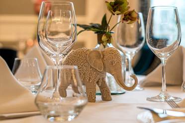 Table decoration at Langton's restaurant, Audley Cooper's Hill Close up on table arrangement in a restaurant