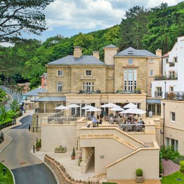 Stone building with apartments and restaurant