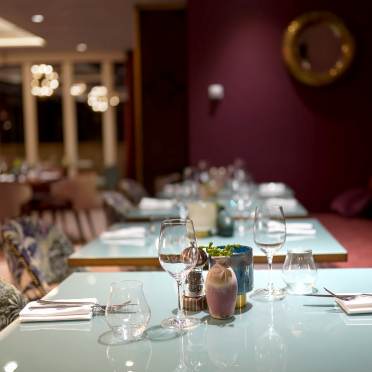 Interior of a restaurant with dining arrangements