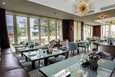 Interior of a restaurant with dining arrangements