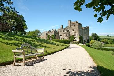 Stone turrets and gravel drive