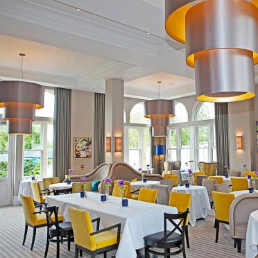 Cream and mustard interior of a restaurant