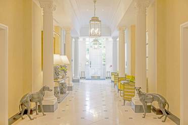The grand entrance to Audley Willicombe Park, Tunbridge Wells Mansion house hallway with Corinthian columns