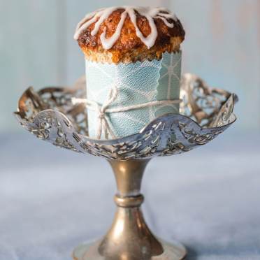 Iced muffin on a stand