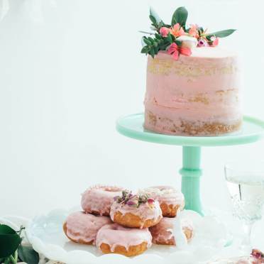 Pale pink cakes on a stand