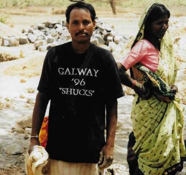 Indian farmer wearing "Galway '96" t-shirt