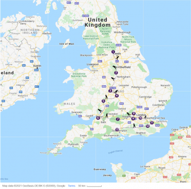 Map showing Audley Trek route