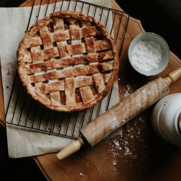 Lattice-topped pie and rolling pin