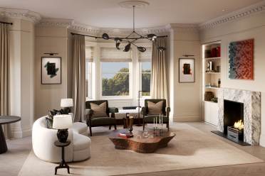A 1970s-inspired palette helps to create a cosy yet stylish atmosphere Large drawing room with modern furnishings