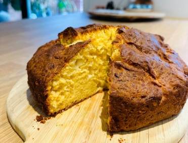 A loaf of cheese bread close up