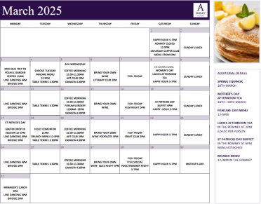 Mote House calendar of events for owners march 2025