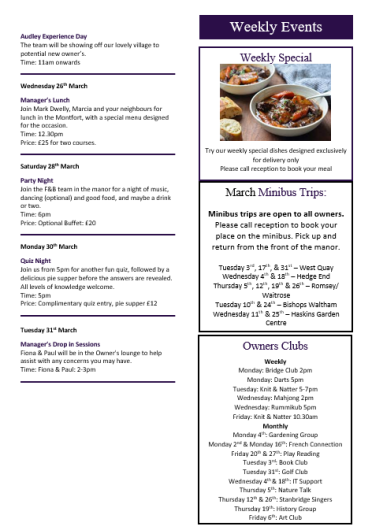 Audley sample owner events calendar 2026