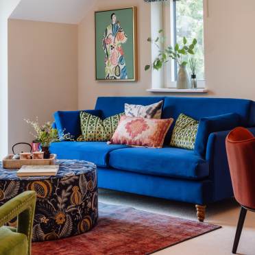 Audley Fairmile show apartment living room scatter cushions