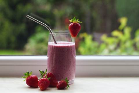 Strawberry shake on windowsill