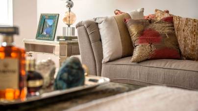 Sofa, lamp and drinks tray