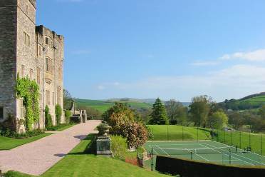 Stone walls and tennis court